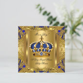 Prince Royal Blue Baby Shower Boy Regal Gold 3 Invitation (Standing Front)
