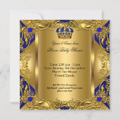 Prince Royal Blue Baby Shower Boy Regal Gold 3 Invitation (Back)