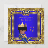 Prince Royal Blue Baby Shower Gold Boy Ethnic Invitation (Front)