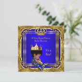Prince Royal Blue Baby Shower Gold Boy Ethnic Invitation (Standing Front)