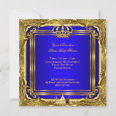 Prince Royal Blue Baby Shower Gold Boy Ethnic Invitation (Back)