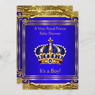 Prince Royal Blue Baby Shower Gold Boy Invitation