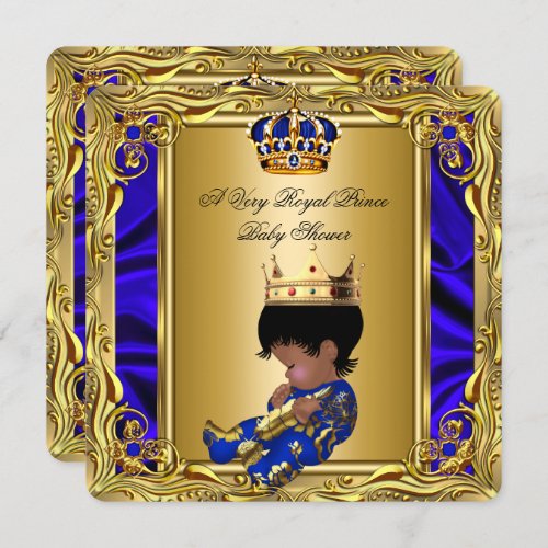 Prince Royal Blue Baby Shower Regal Gold Boy 2 Invitation