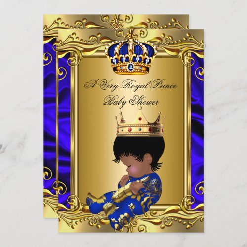 Prince Royal Blue Baby Shower Regal Gold Boy 2 Invitation