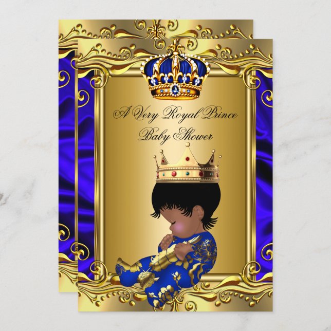 Prince Royal Blue Baby Shower Regal Gold Boy 2 Invitation (Front/Back)