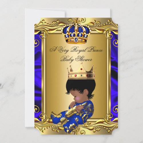 Prince Royal Blue Baby Shower Regal Gold Boy 2 Invitation