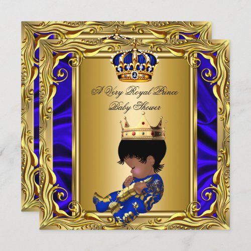 Prince Royal Blue Baby Shower Regal Gold Boy Invitation