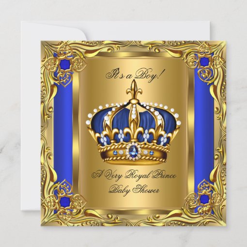 Prince Royal Blue Baby Shower Regal Gold Boy Invitation | Zazzle