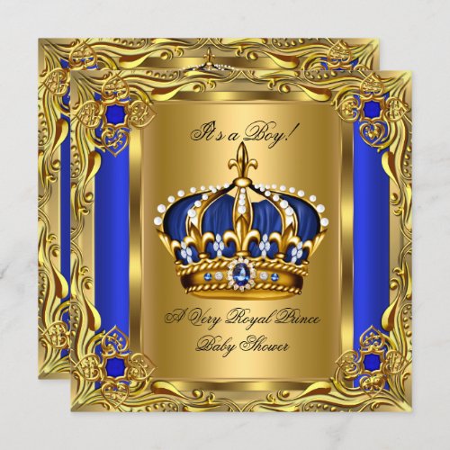 Prince Royal Blue Baby Shower Regal Gold Boy Invitation