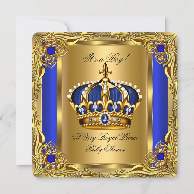 Prince Royal Blue Baby Shower Regal Gold Boy Invitation (Front)