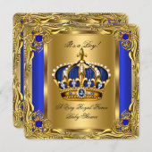 Prince Royal Blue Baby Shower Regal Gold Boy Invitation (Front/Back)