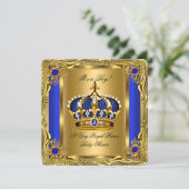 Prince Royal Blue Baby Shower Regal Gold Boy Invitation (Standing Front)