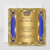 Prince Royal Blue Baby Shower Regal Gold Boy Invitation (Back)