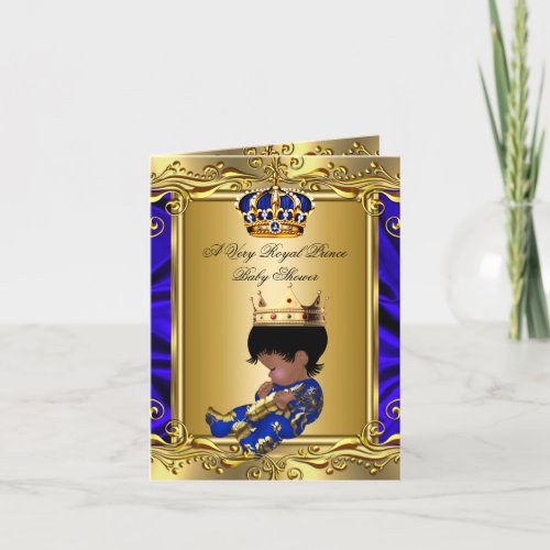 Prince Royal Blue Baby Shower Regal Gold Folded Invitation