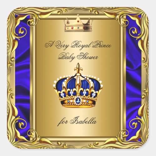 Prince Royal Blue Baby Shower Regal Gold Square Sticker