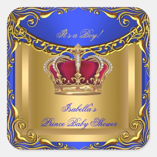 Prince Royal Blue Baby Shower Regal Red Gold Boy 3 Square Sticker