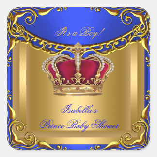 Prince Royal Blue Baby Shower Regal Red Gold Boy 3 Square Sticker