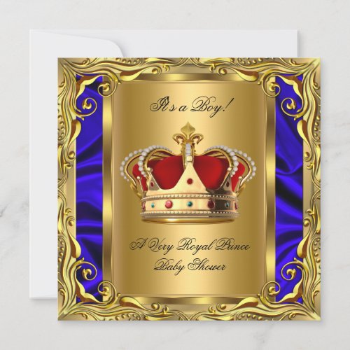 Prince Royal Blue Baby Shower Regal Red Gold Boy 4 Invitation