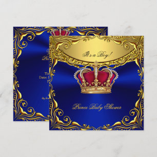 Prince Royal Blue Baby Shower Regal Red Gold Boy Invitation