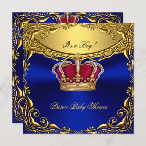 Prince Royal Blue Baby Shower Regal Red Gold Boy Invitation