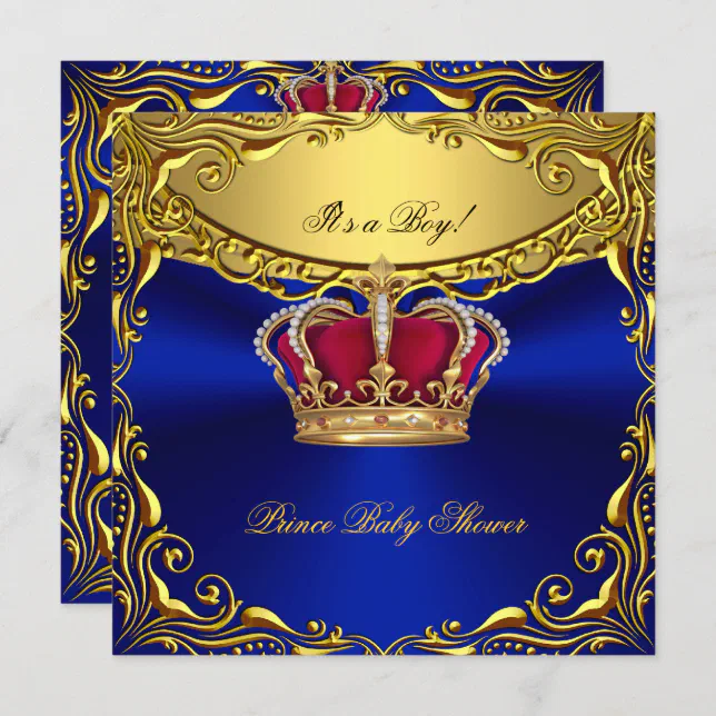 Prince Royal Blue Baby Shower Regal Red Gold Boy Invitation | Zazzle