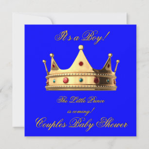 Prince Royal Blue Boy Baby Shower Crown Invitation