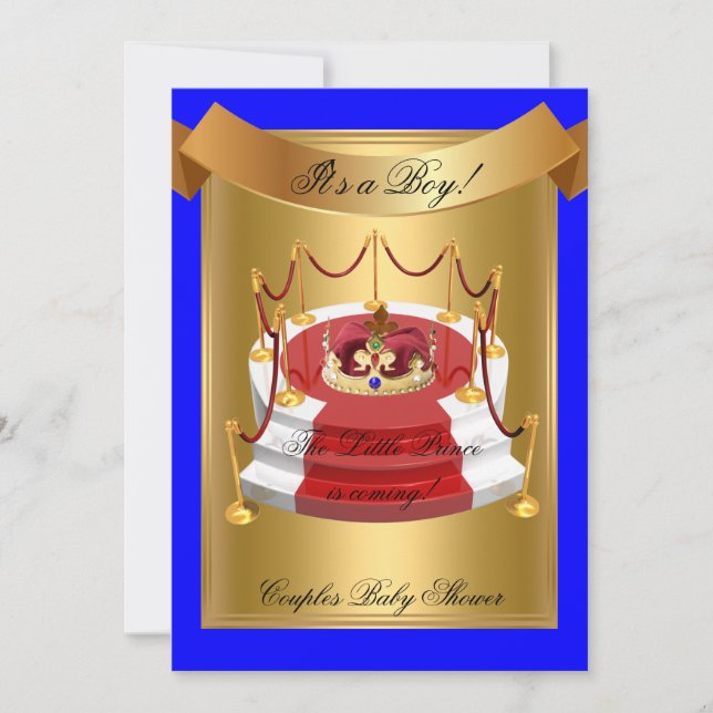 Prince Royal Blue Boy Baby Shower Crown Invitation (Front)