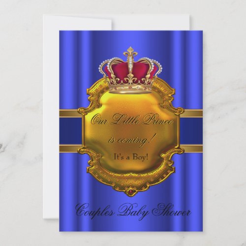 Prince Royal Blue Boy Baby Shower Crown Invitation