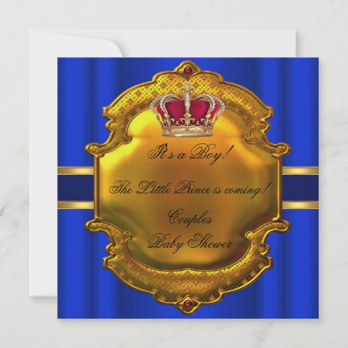Prince Royal Blue Boy Baby Shower Crown Invitation