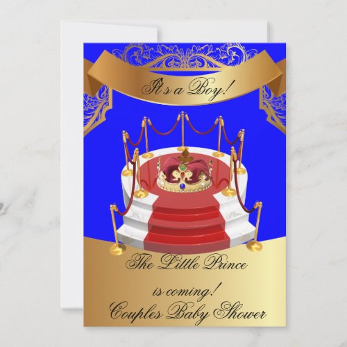 Prince Royal Blue Boy Baby Shower Crown Invitation