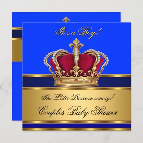 Prince Royal Blue Boy Baby Shower Crown Invitation