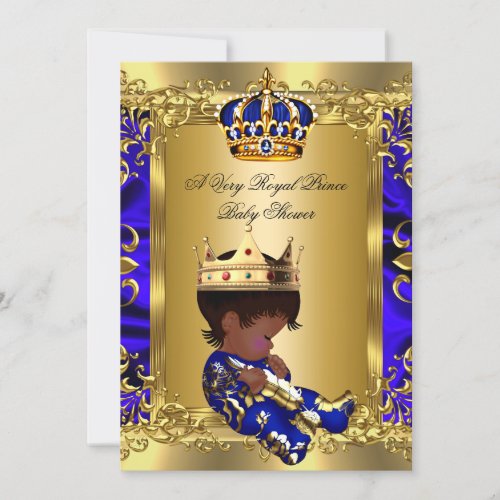 Prince Royal Blue Boy Baby Shower Regal Gold 2 Invitation