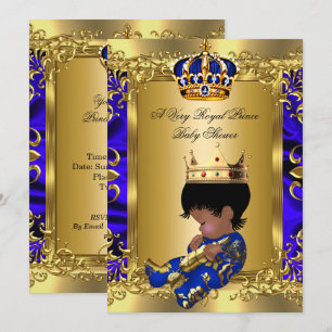 Prince Royal Blue Boy Baby Shower Regal Gold Invitation