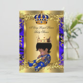 Prince Royal Blue Boy Baby Shower Regal Gold Invitation (Standing Front)