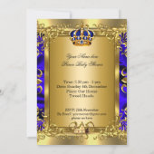 Prince Royal Blue Boy Baby Shower Regal Gold Invitation (Back)