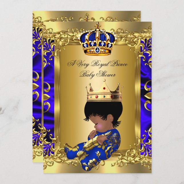 Prince Royal Blue Boy Baby Shower Regal Gold Invitation (Front/Back)