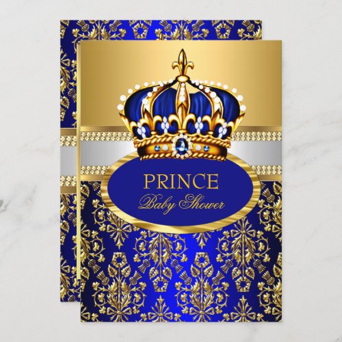 Prince Royal Blue Crown Baby Shower Invitation