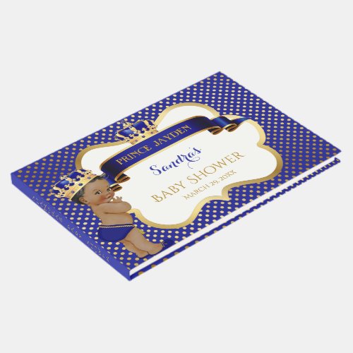 Prince Royal Blue Gold African American Baby Boy Guest Book