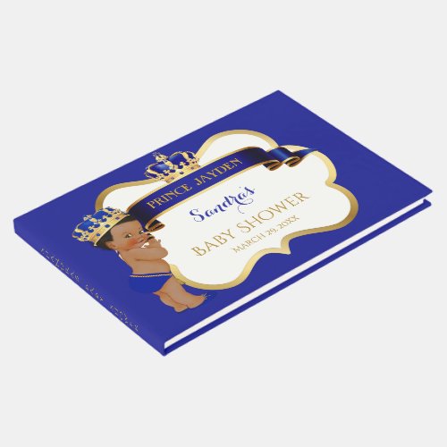 Prince Royal Blue Gold African American Baby Boy Guest Book