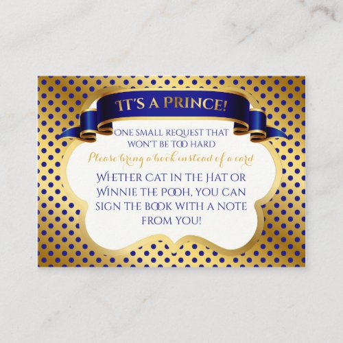 Prince Royal Blue Gold Crown Book Request Enclosure Card