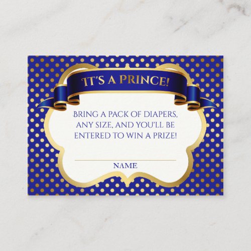 Prince Royal Blue Gold Crown Diaper Raffle Enclosure Card