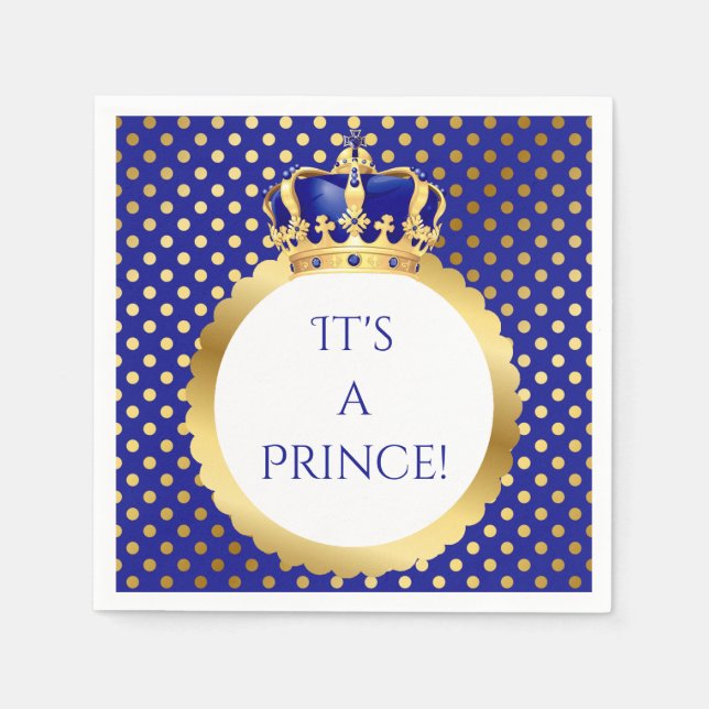 Prince Royal Blue & Gold Crown Napkins (Front)