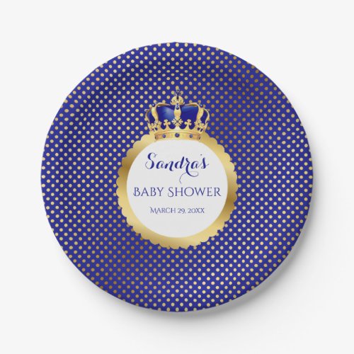 Prince Royal Blue Gold Crown Paper Plates