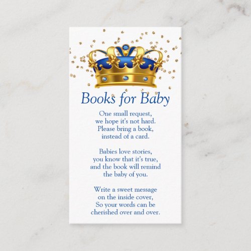 Prince Royal Blue Gold Elephant Books for Baby Enclosure Card
