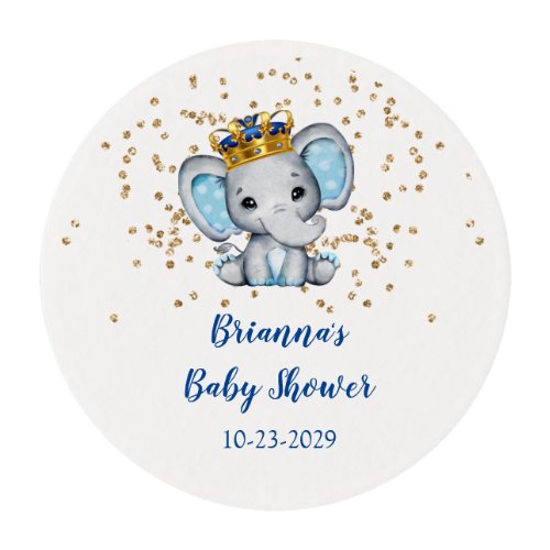 Prince Royal Blue Gold Elephant Boy Baby Shower Edible Frosting Rounds