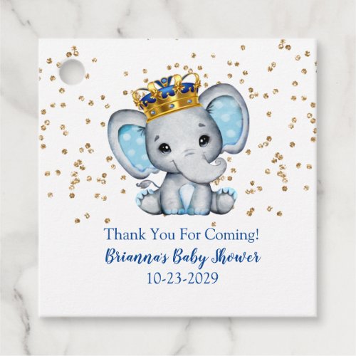 Prince Royal Blue Gold Elephant Boy Baby Shower Fa Favor Tags