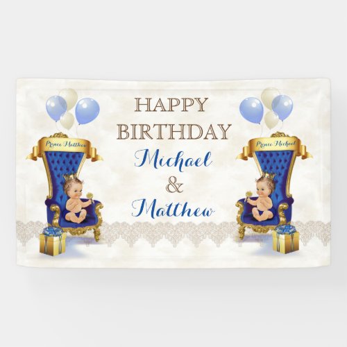 Prince Royal Blue Gold Throne Twins Boy Customized Banner