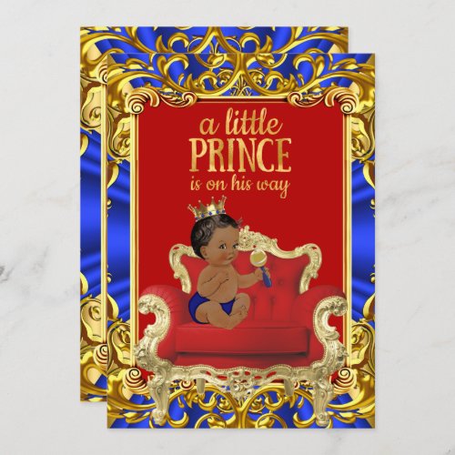 Prince Royal Blue Red Throne Baby Shower Ethnic Invitation