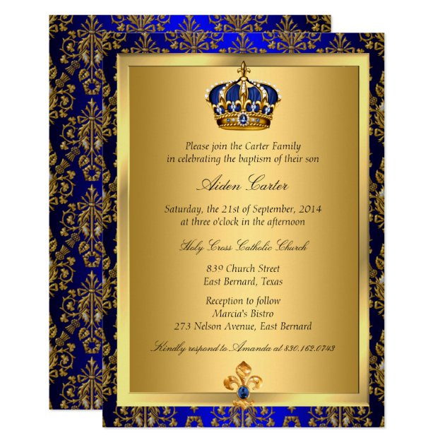Prince Royal Blue Regal Crown Baptism Invite