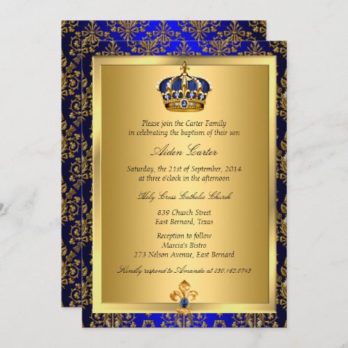 Prince Royal Blue Regal Crown Baptism Invite